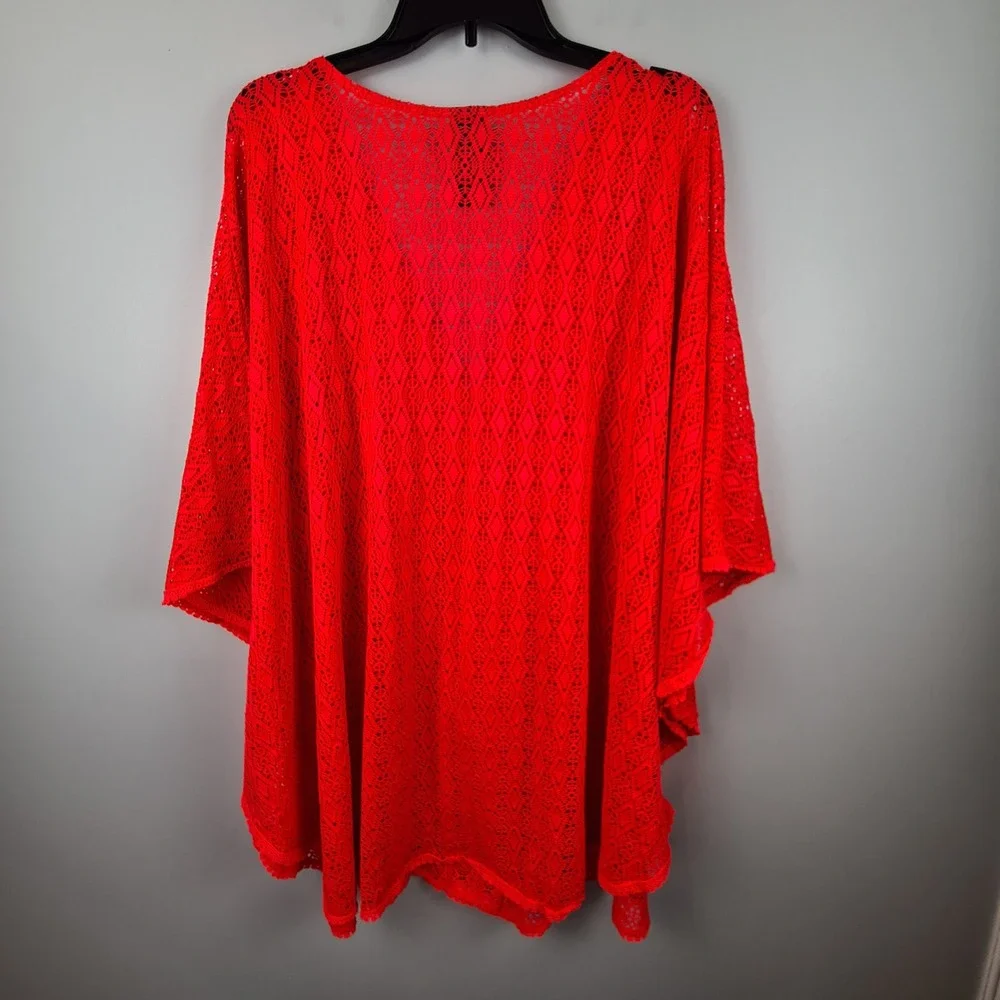 Catalina Women 3X Neon Pink Crochet Lace V-Neck Swim Coverup Kimono CTP37904